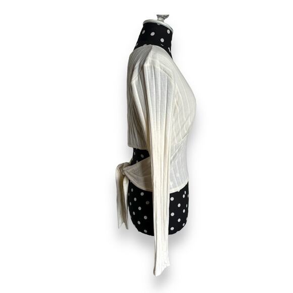 RSQ Womens Top Sz L Cream Open Tie Back Cropped Top Crop Ribbed Long Sleeve - Picture 6 of 10